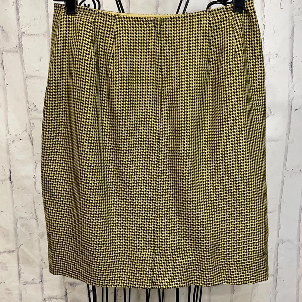 Vintage Taxi Cab Pencil Skirt Yellow & Black Houndstooth Lined Wool/Silk Blend